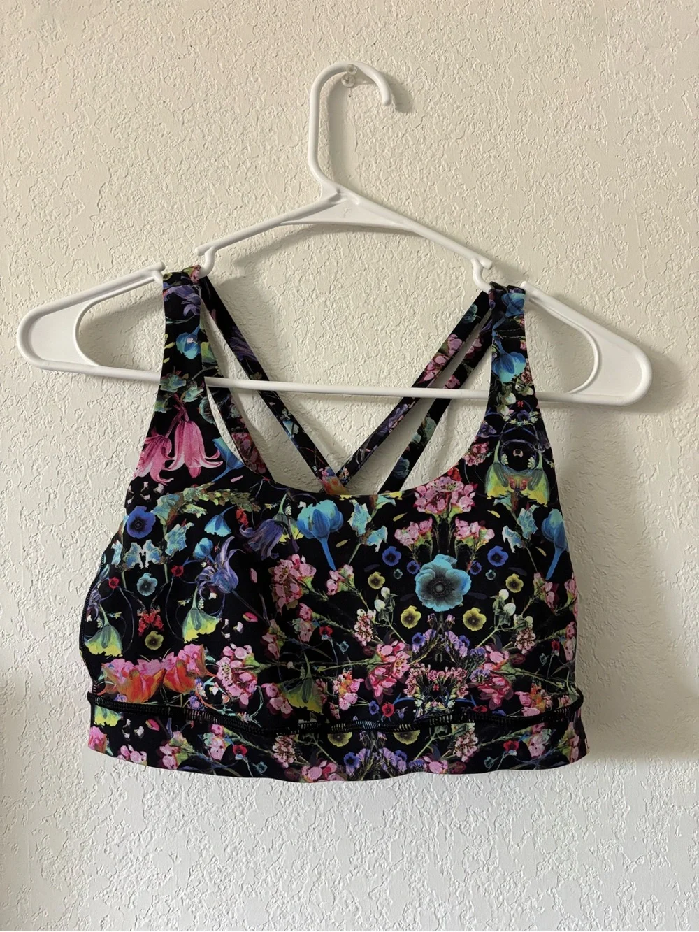 lululemon athletica Black Floral Strappy Sports Bra